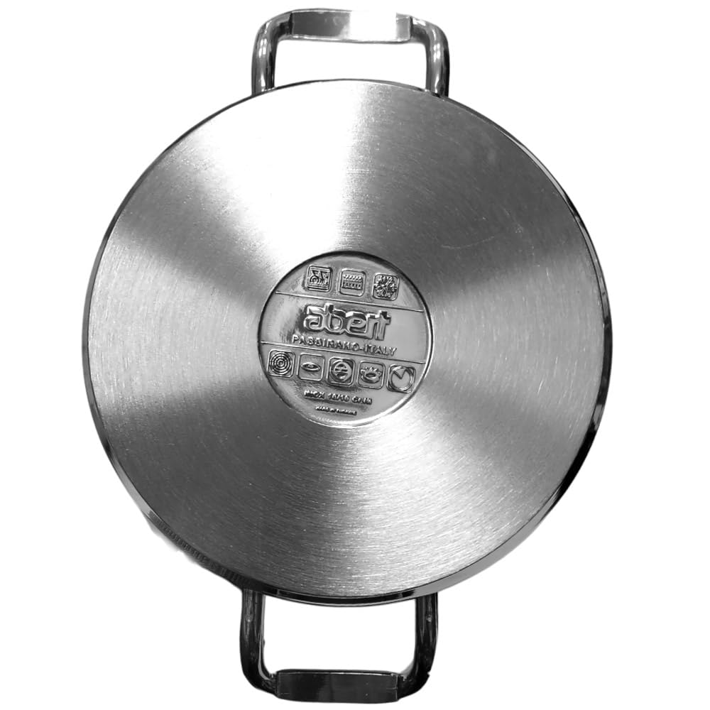 Pentole e casseruole con coperchio in acciaio inox 18/10 per bollire cuocere pasta verdure carne sugo con triplo fondo a induzione gas elettrico 2 manici (Pentola D28 CM)