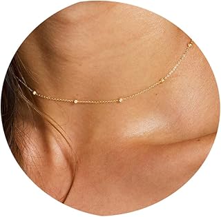 Gold Chain Necklace for Women, 14k Gold Plated Thin Beaded Wave Box Chai...