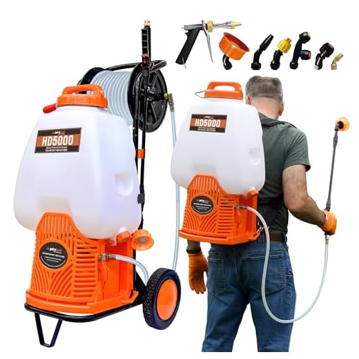 Petra Battery Backpack Sprayer with Custom Fitted Cart and 100 Foot Commercial Hose, 2 Hoses Included, Commercial Quality Heavy Duty Sprayer (HD5000 6.5-Gallon with Reel Cart)