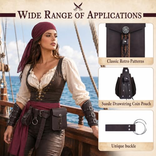 Image of Renaissance Pirate Belt Pouch with Coin Purse Skirt Hike Bracers