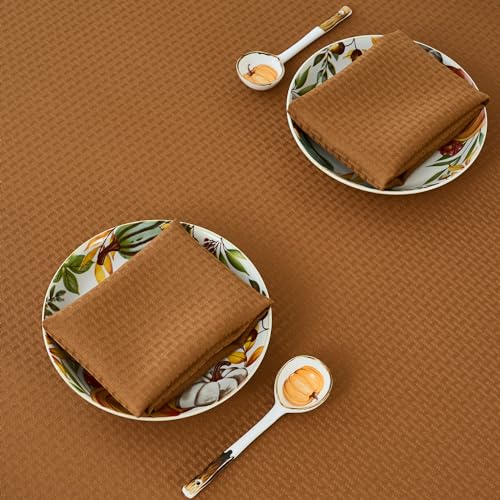 Image of maxmill Fall Cloth Napkins 20 x 20 Inch Weaved Texture Design Soft Comfortable Luxury Serviette for Harvest Thanksgiving Family Dinners Weddings Parties and Banquets Set of 4 Pieces, Amber
