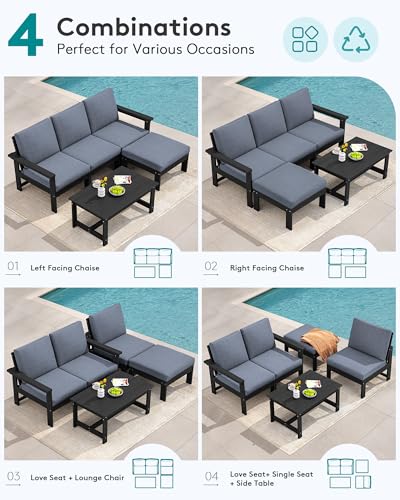 Image of SERWALL HDPE Outdoor Sectional with Ottoman & Coffee Table