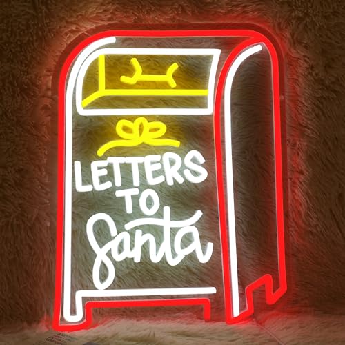 Image of GNVETZLL Letters to Santa Neon Sign Christmas Letter Box Light up Sign Santa Neon Light Sign for Christmas Party Bedroom New Year Bar Wall Decorations(15.75 * 12.6In)