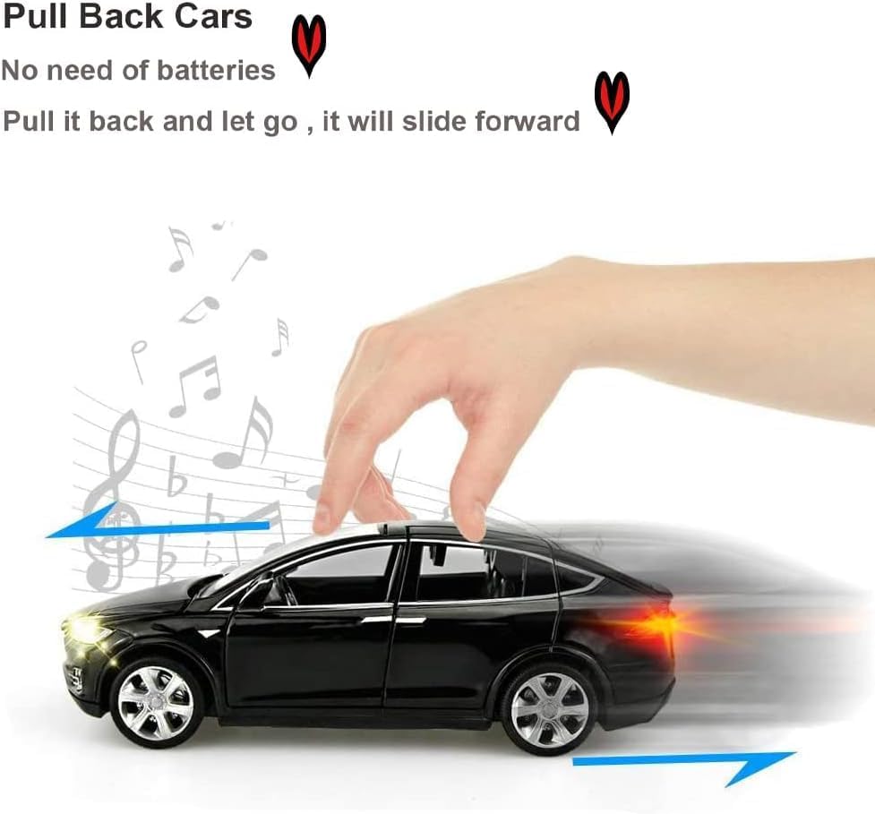 Image of LONGMIRE Metal Pull Back Diecast Car Pull Back Model with Sound Light Boys Gifts Toys for Kids Pack of 1, Multicolor (Tesla X90)