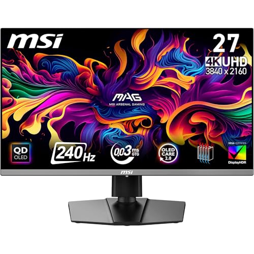 Migliori monitor Quantum Dot MSI MAG 272UP QD-OLED X24 27' Gaming Monitor - 4K UHD 3840x2160, Pannello Quantum Dot OLED, 240Hz, 0,03ms - DisplayHDR TRUE Black 400, AMD FreeSync Premium Pro, USB-C (15W PD)