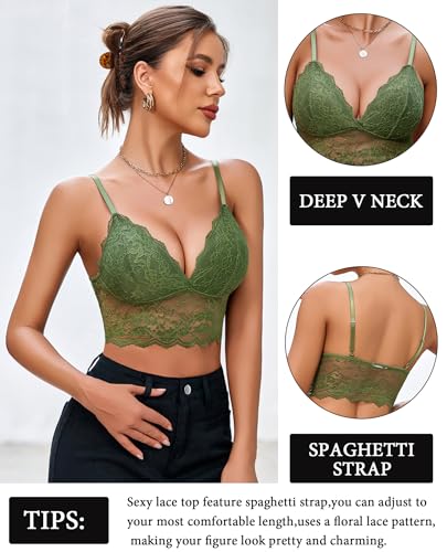 Image of Avidlove Lace Bralettes for Women V Neck Spaghetti Strap Bra Unpadded Tops Sexy Cami Crop Top Going Out Lingerie