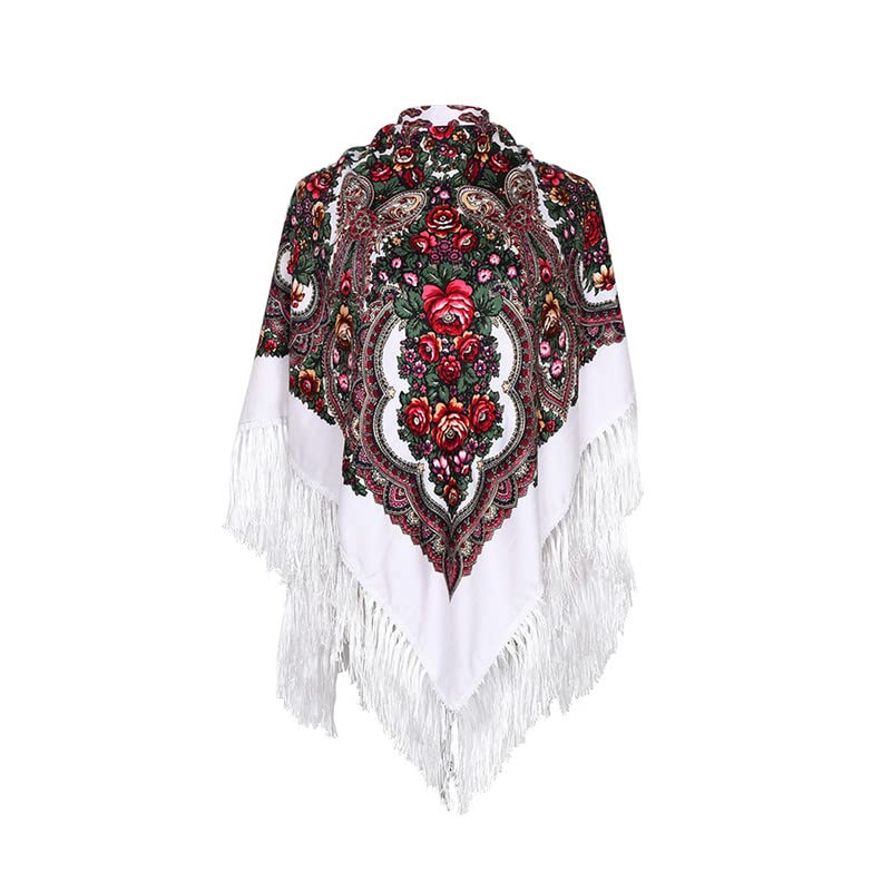 Women's Scarf Shawl Wrap Russian Babushka Traditional Retro Ukraine Style Printed tassels Square Scarfs（51inx51in）