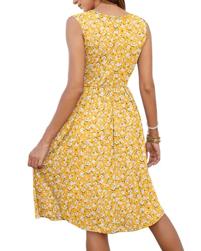 Image of MOLERANI Women Summer Dresses Sleeveless Casual Loose Swing Button Down Midi Dress with Pockets