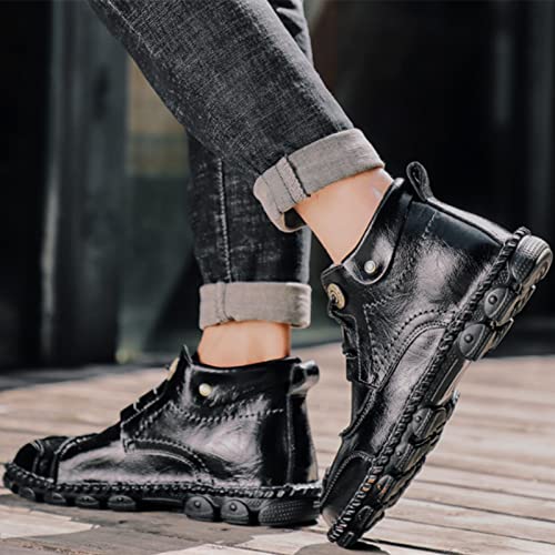 PURCHAWEE Men's Leather Casual Ankle Boots Chukka Boots,Hand Stitching Non-Slip Comfort Slip On Loafers Oxfords Walking Driving Shoes2