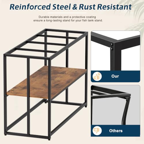 Image of 55-75 Gallon Fish Tank Stand 900LBS Capacity For Aquarium Metal Stand,Brown | Powder Metal Fish Tank Stand 48.4 inchx19.7 inchx31.5 inch Dual-Layer Design Terrarium Stand Ideal for Home and Office & Small Pet Shop