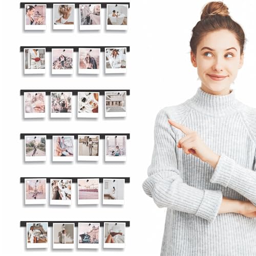 MATJAZ BIZJAK Magnetic Hanging Photo Display Frames 6 Pack - Decorative Wall Collage Picture Holder Photo Hanger - Room Wall Decor - Sculptural Picture Frame Collage - 24 Magnets