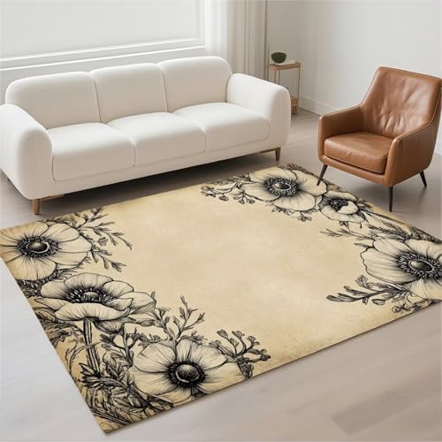 Tapis salon imperméable 140x200 lavable en machine marron moderne
