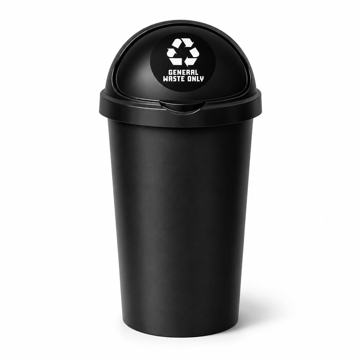 SPECTRAPLAST® 50L Bullet Bin with Coloured Lid & Sticker, Large Kitchen Rubbish Bin, Plastic Waste Bin for Home, Office, Bathroom & Utility Room, Indoor Recycling Dustbin (BLACK, GENERAL WASTE)