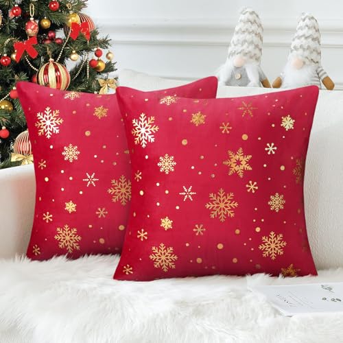 2 Stück Kissenbezug Weihnachten Rot 50x50cm Samt Kissenhülle Winter...