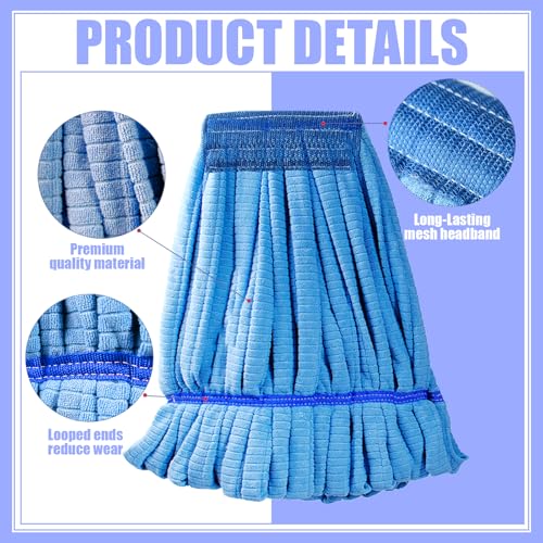 Image of 5 Pcs Commercial Mop Heads, Blue, Polyester, Floor, Medium Weight, Loop Ends, High Absorption, Universal Use