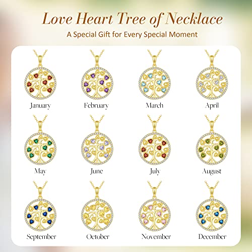 Cde Tree Of Life 925 Sterling Silver Birthstone Pendant Love Heart Necklace For Women Mother's Day Anniversary Birthday Christmas Valentines Day Jewelry Gifts For Women Wife Mom Girlfriend Her #TOP6