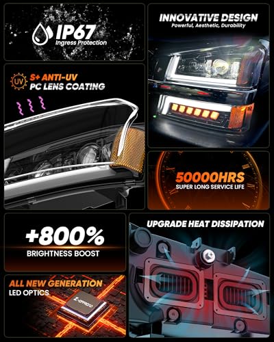 Z-OFFROAD LED Headlights Assembly DOT Approved with DRL Turn Signal Hi/Low Sealed Beam Side Marker Compatible with 2003-2006 Chevy Silverado Avalanche - Image 6