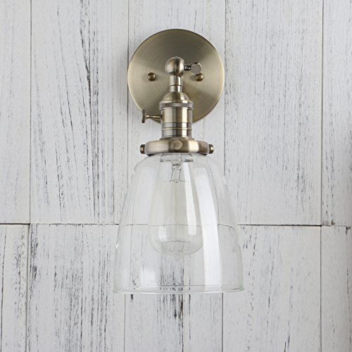 Image of Permo Industrial Vintage Single Sconce with Oval Cone Clear Glass Shade 1-Light Wall Sconce Wall Lamp (Bronze)