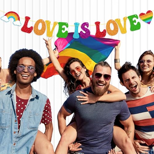 Image of Love is Love Banner Pride Month Party Decorations for LGBT Lesbian Gay Bisexual Transgender Celebration Pride Parade Pride Rainbow Festival Party Supplies