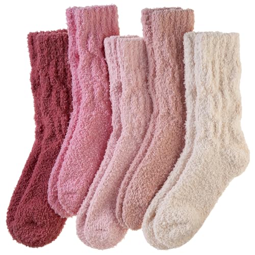 WEVIAS Womens Fuzzy Socks Slipper Fluffy Comfy Cozy Winter Soft Warm Fleece Cabin Plush Sleep Socks (Pink Series)