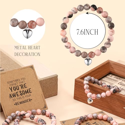 Remuuly 8 Pcs Christmas Gifts Inspirational Bracelet You're Awesome Adjustable Beaded Natural Stone Bracelet3