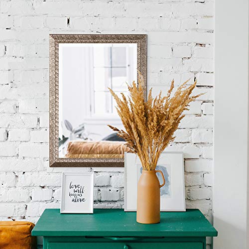 Howard Elliott Malia Hanging Large Rectangular Wall Mirror, Etched Wood Frame, Home Décor Framed Vanity Mirrors For Living Room, Entryway, Or Any Room, Silver Leaf, 20 X 28 Inch #TOP5