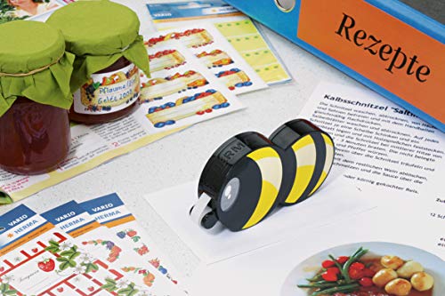HERMA Kleberoller Ablösbar Non-Permanent Nachfüllbar, 15 m x 9 mm, Klebeband Roller für Fotoalbum, Scrapbook, Fotobuch, Basteln, Schule & Büro, Klebebiene in Schwarz Gelb