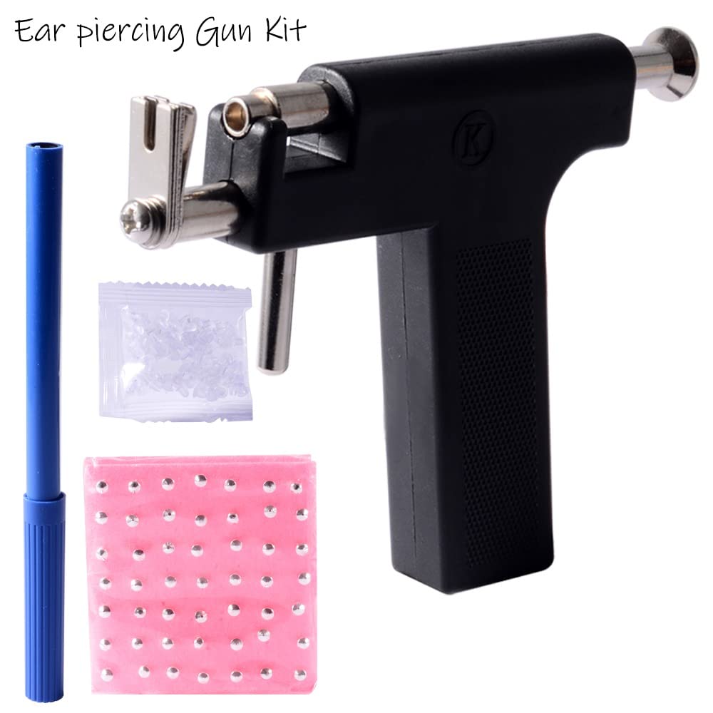 Professional Ear Piercing Gun Tool Set 98pcs Ear Studs Steel Ear Nose Navel Body Piercing Gun Unit Tool Kit Safety Pierce Tool (Black), 1 Count