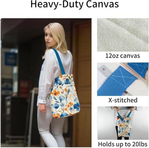 Image of itgowisa Canvas Tote Bag with Zipper Pocket, Reusable Grocery Bag for Daily