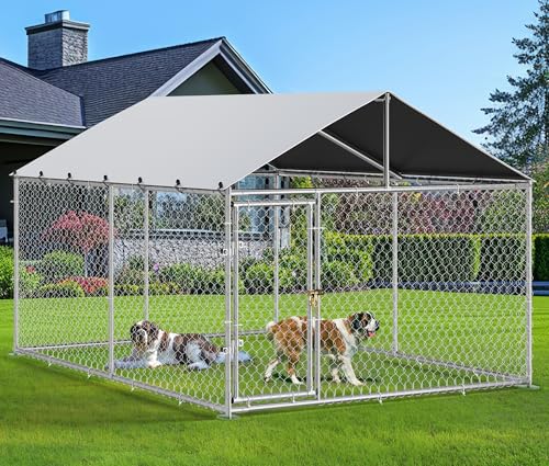 YITAHOME 10x10 Outdoor Dog Kennel with Metal Dog Gate Outdoor Dog Pens with Roof Heavy Duty Dog Kennel for Backyard Farm Use