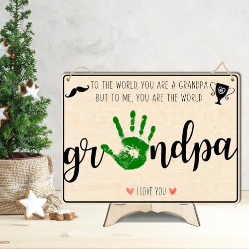 Image of Grandpa Handprint Footprint Art Craft, Fathers Day Gift, Grandfather Birthday Gift, DIY Baby Kids Card, Toddler Preschool Craft, Children Toddlers Baby Keepsake Memory, To the world you are a Grandpa