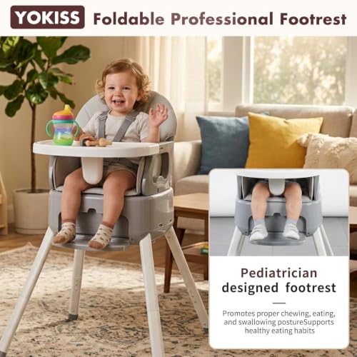 Image of 7-in-1 Convertible Baby High Chair for Baby and Toddler, Portable Travel High Chair Grow with Baby with Adjustable Height & Tray, Easy-Clean Seat, Anti-Tip Safe Frame, Supports 33 lbs