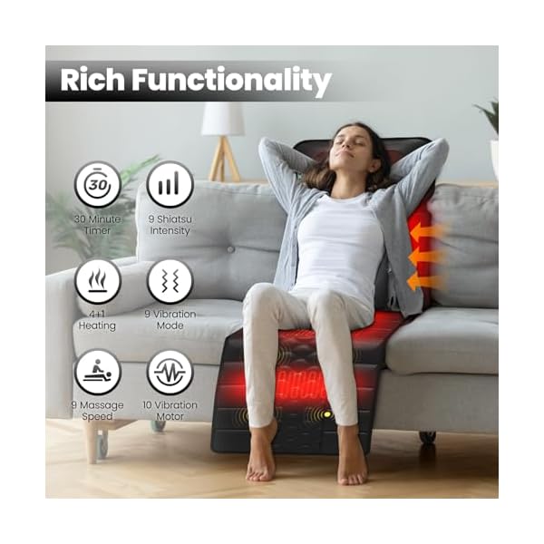 Massage Mat, Detachable Neck Massager, Full Body Vibration Heating, Massage Pad with 10 Vibrating Motors and 9 Speed Settings for Home Office Use, Gift for Men Women Parents,Black - Image 2