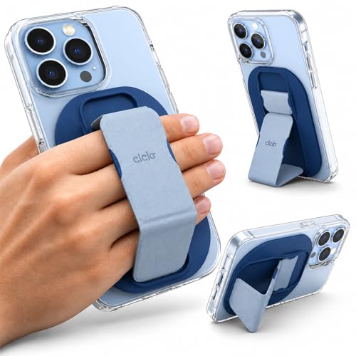 Support et poignée de portable MagSafe CLCKR bleu avec sangle pour iPhone