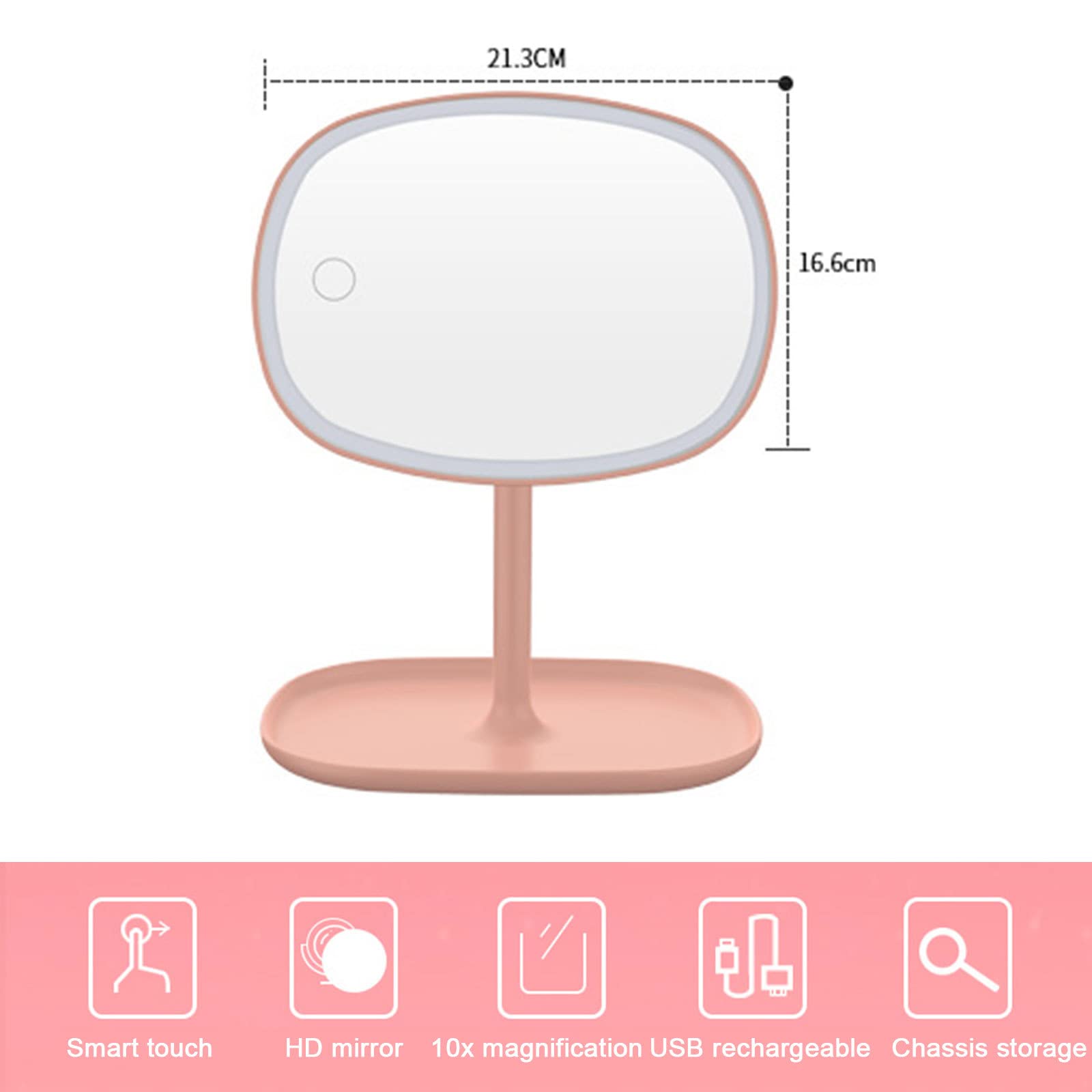 Akumulatorowe podświetlane lusterko do makijażu, powiększające lustro kosmetyczne 1X/10X ze światłami LED, 3 tryby oświetlenia, ekran dotykowy z obrotem 90 stopni, podświetlane lustro do pod