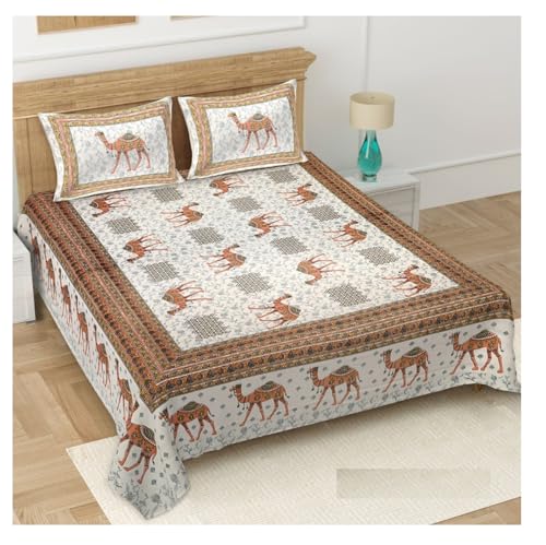 Image of Bedsheet Gulabi Nagri 100% Cotton Double Bed Size Bedsheet with Pillow for Room 93 By 108 Inches Camel Printed Bedsheet