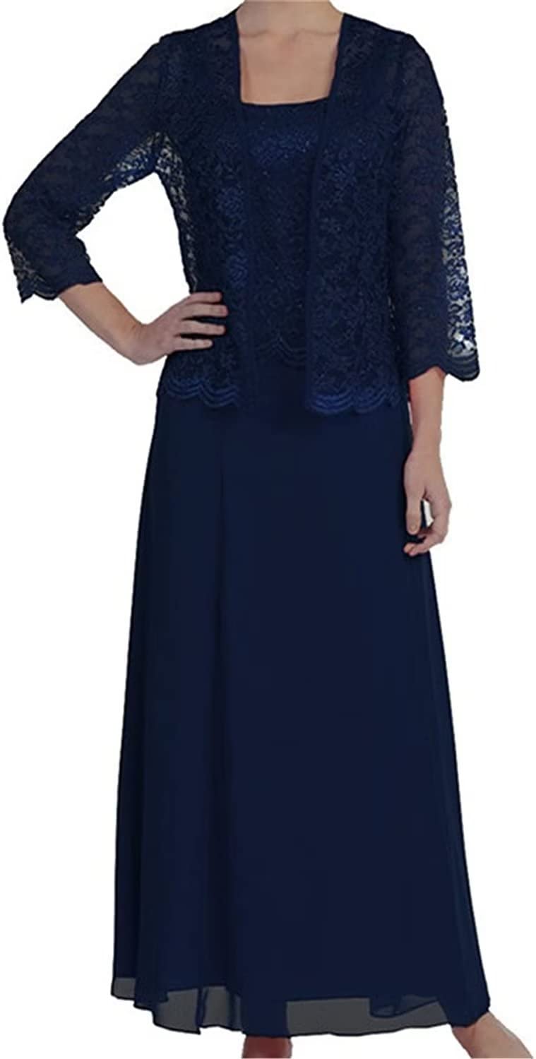 nuosifeMother of The Bride Dresses with Lace Jacket 3/4 Sleeve for Wedding Chiffon Long Formal Dresses Evening Gowns
