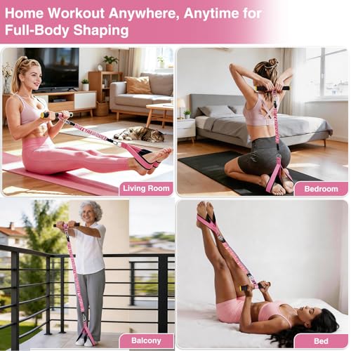 Image of Durable Comfortable Padded Handle Adjustable Pedal Resistance Band 20-40LBS for Full Body Workout (Pink)
