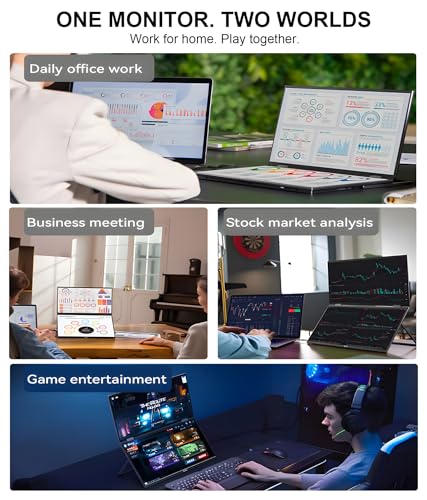 Image of LB D16 Portable Dual Monitor 15.6 Inch 1080P FHD IPS Stacked Double Screen USB-C Mini HDMI Dual Display with Gravity Sensor HDR for Coding Stock Trading Office