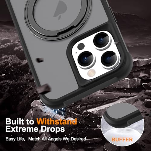 Image of Compatible with iPhone 16 Pro Case with Stand 6.3 inch,Black | Matte Translucent Phone Case for iPhone 16 Pro,360 Magnetic Ring Stand,Compatible Mag-Safe,Military Grade Protection