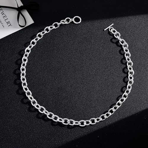 CHESKY Chunky Silver Necklace for Women, Trendy Silver Plated Chain Necklace Layered Paperclip Herringbone Cuban Link Chain Necklace Thick Toggle Necklaces Non Tarnish Womens Jewelry 7