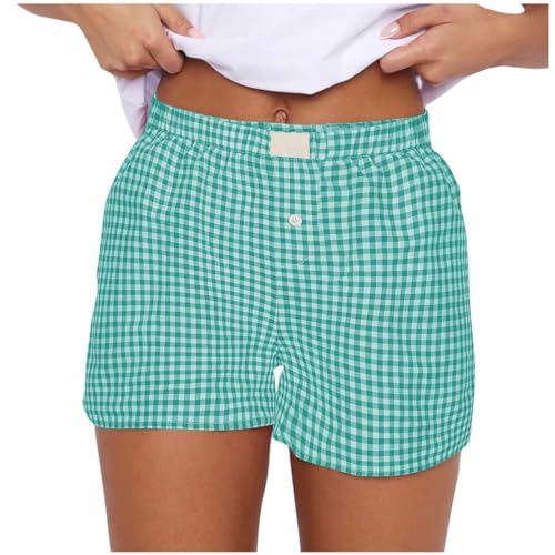 Image of Women Pajamas Shorts Y2k Elastic Waist Plaid Boxer Shorts Cute Gingham Sleep Lounge Bottoms