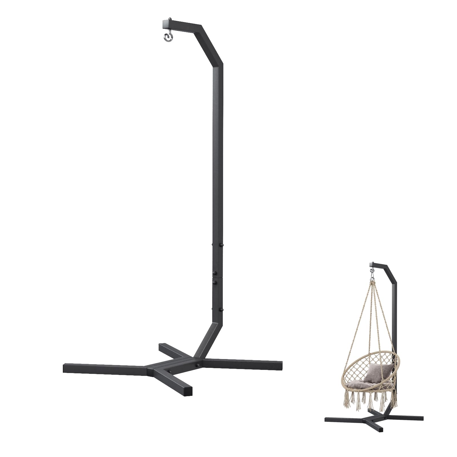 QLS Hängesessel Gestell 203 cm aus Stahl mit Haken bis 100 kg Schwarz | Robuste Stahlkonstruktion mit wetterfester Pulverbeschichtung, geeignet für Garten, Balkon, Terrasse und Innenbereich