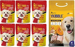 WIGGLES Wet Dog Food & Dry Dog Food, 900g & 900g - Chicken Vegetable Gravy with Oven Baked Balanced Food (Pack of 2)