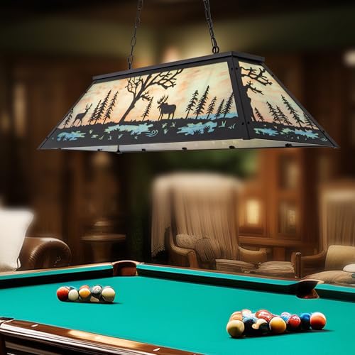 Wellmet 47in Tiffany Rustic Pool Table Light Hanging Over 789 Pool Table