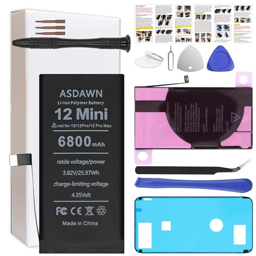 ASDAWN 6800mAh Battery for iPhone 12 Mini (Not for 12/12 Pro/ 12 Pro Max) Upgraded Higher Capacity iPhone 12 Mini Battery Replacement for A2399 A2176 A2398 A2400 with Professional Tools