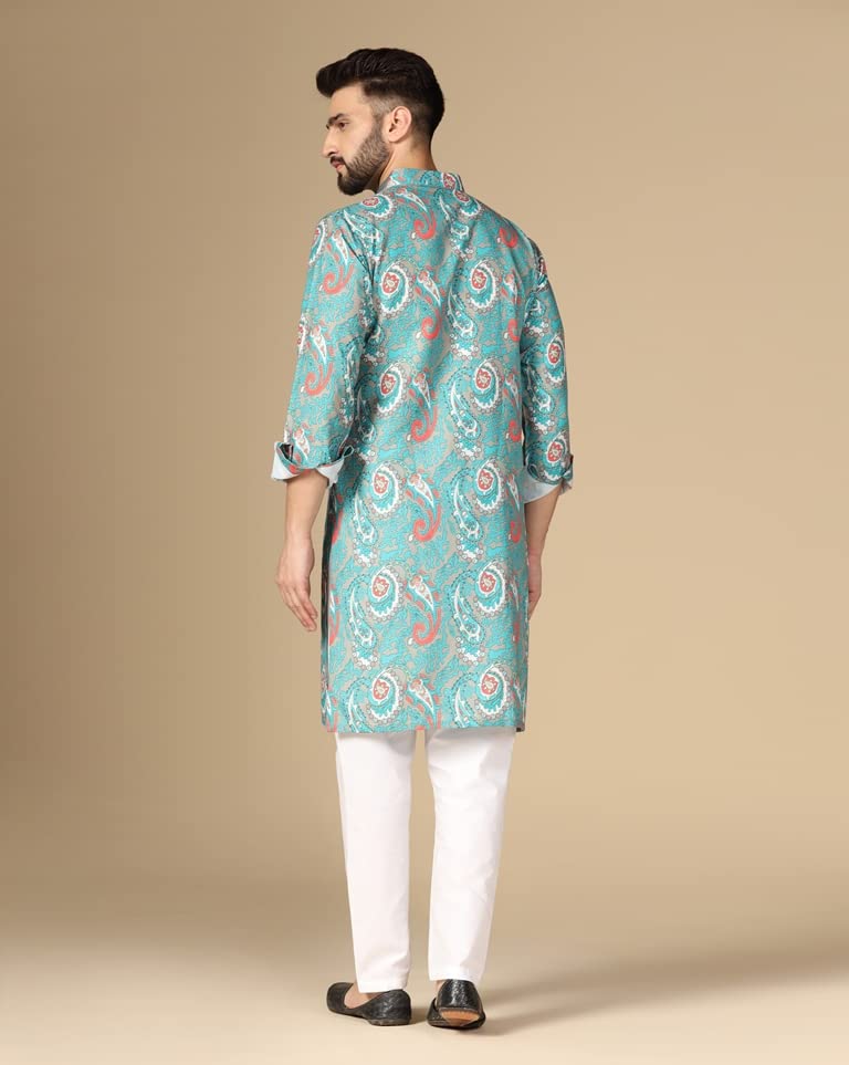 Image of Leriya Fashion Rayon Printed Regular Men's Kurta (LF-M144 Green1