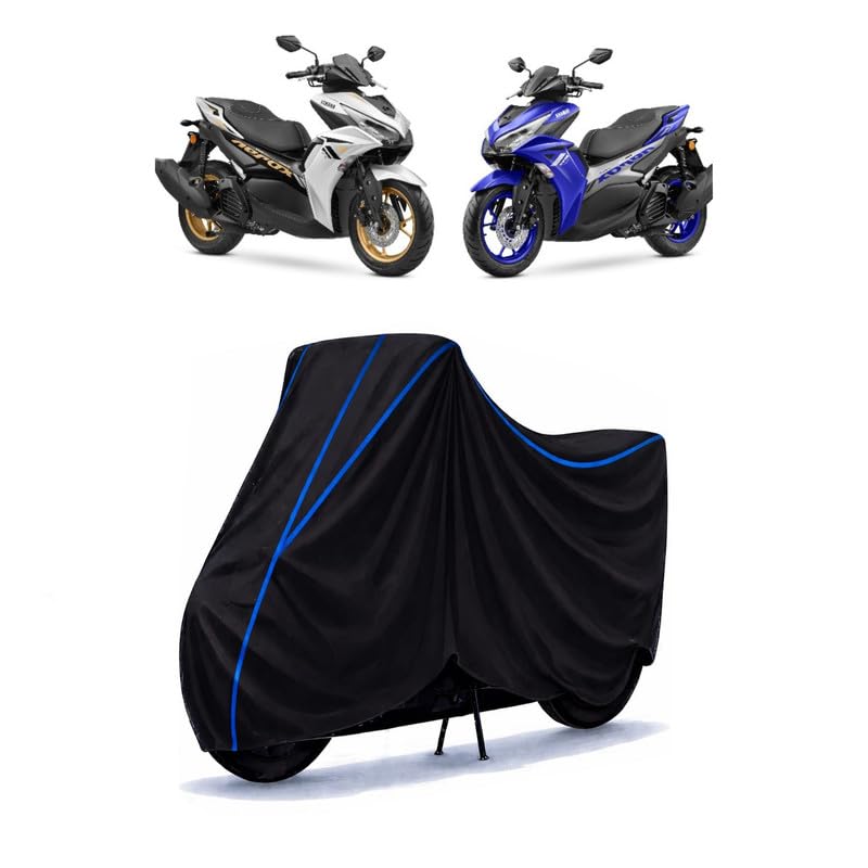 Image of Scooty Cover Water Resistant for Aerox 155 S | Universal Scooter & Bike Cover | Heavy Duty UV Dust, Rain & Scratch Protection | Elastic Fit All Weather Indoor Outdoor | Black with Blue Piping