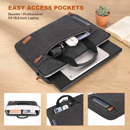 Image of ESTARER Laptop Bag 15-15.6 Inch, Protactive Laptop Case for Men Water-resistant Canvas,Slim Computer Shoulder Bag Fits Mac Air 15, Mac Pro 16, HP, Dell, Lenovo, Asus Notebook, Dark Grey