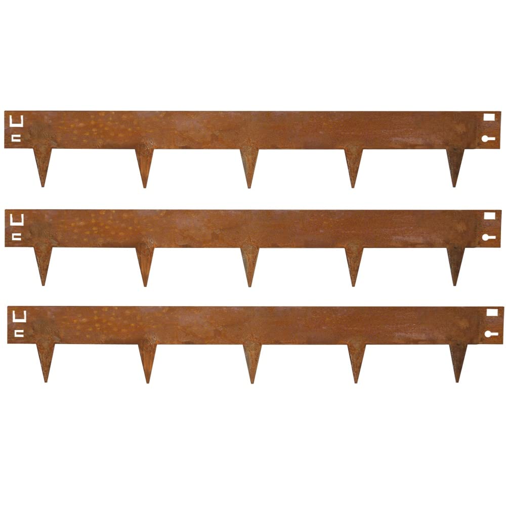Rasenkante Cortenstahl 106 x 16 cm - Beeteinfassung Metall mit 8 cm Erdspießen - biegbare Mähkante für Beet, Rasen und Kiesgarten - vorgerostet, 1,5 mm stark, Nutzlänge 101 cm